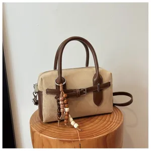 Women Boston bag brown khaki frosted crossbody shoulder bag niche design autumn winter new style