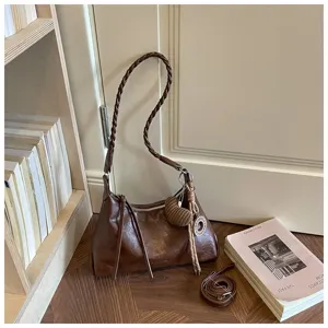 Sac a main tendance en cuir cire hobo retro sous les bras pour femme sac de epaule