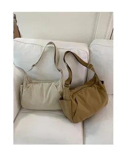 Casual nylon solid color shoulder bag large capacity commuter cross body bag for women
