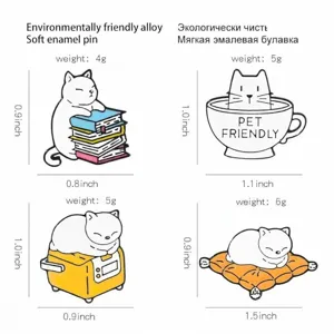 Cute cat enamel pin set, creative alloy cartoon brooch for apparel and bags decoration.
