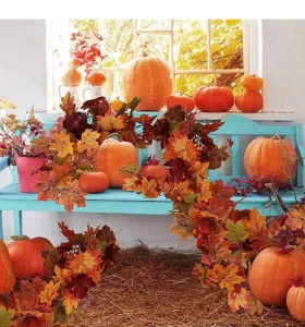 Herfst kunstmatige esdoornblad slingerrank met pompoenen voor thuis oogst decoratie