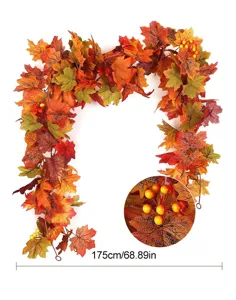 Kunstmatige herfst esdoornblad slingers met bessen, 175cm lange hangende huisdecoratie.