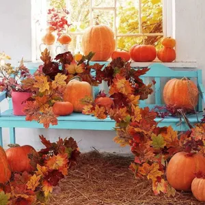 Kunstmatige herfst esdoornblad slingers voor Halloween oogst thuis decoratie, hangende rank.