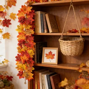 Guirlande de feuilles d'érable artificielles d'automne pour décoration de maison et fête.
