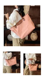 Pink nylon tote shoulder bag with large capacity waterproof travel handbag chic style