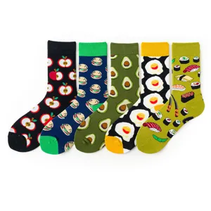 Lustige Lebensmittel Muster Baumwolle Freizeitsocken Set mit Apfel Burger Avocados.