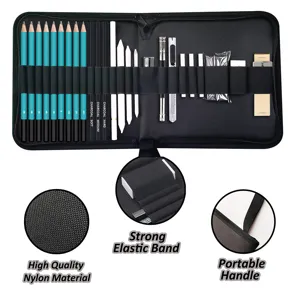 28-piece professional sketching pencil set with portable nylon case for art drawing.
