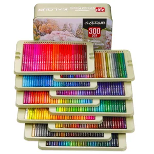 KALOUR 300 Colors Colored Pencils Set Professional Oil Based Art Drawing Metal Tin Box