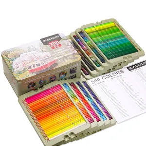 Kalour 300 colors professional oil colored pencils set with tin box and color chart for art.