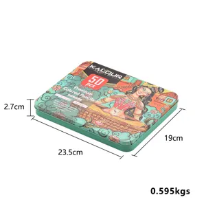 Detailed view of the 50-color art colored pencil tin box, showing exquisite illustration.