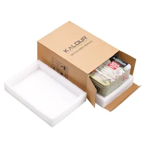 Detailed view of the 300 colored pencils tin box with protective packaging foam.