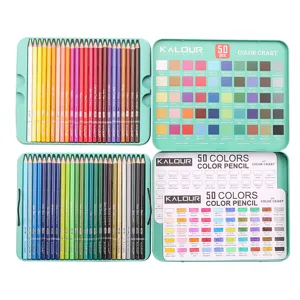 KALOUR 50 colors oil colored pencils professional art drawing set with metal box and color chart