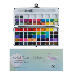 Draagbare Set Vaste Aquarelverf met Metallische en Parelmoer Pigmenten in Metalen Koffer Waterpensel voor Schilderen