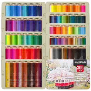 KALOUR 300 Count Colored Pencils Set in Tin Box, Professional Art Drawing Supplies