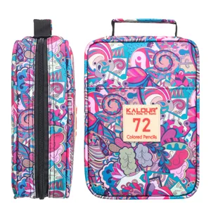 KALOUR 72 slot colored pencil case canvas zipper organizer art supplies storage bag blue
