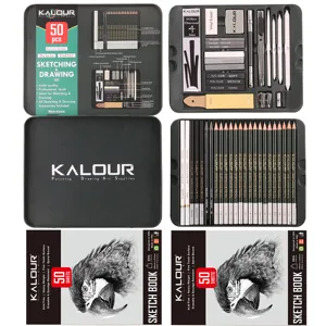 Set da disegno e schizzo da 52 pezzi con materiale artistico scatola di metallo e album.