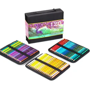 Kalour 120 watercolor pencils set with zippered storage case, artist grade water-soluble lead.