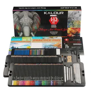 142-piece professional art pencil set with colored pencils sketch tools and drawing pads.