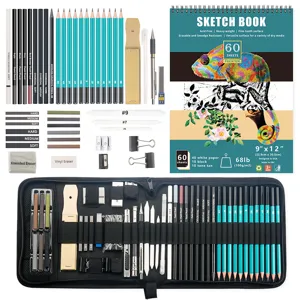 Set Professionnel de Crayons de Dessin et Croquis Avec Étui Pochette En Bois Bloc à Dessin Fournitures d'Art