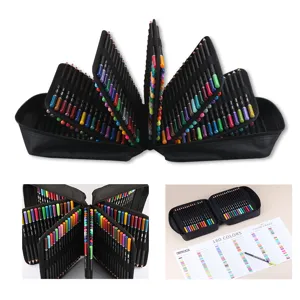 Set de lápices de colores al aceite 180 piezas con estuche de lona negra de múltiples capas.
