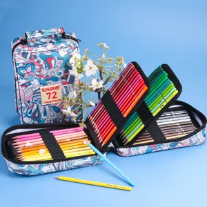 Detailed view of the 72-color pencil set with portable zipper case and vibrant color arrangement.