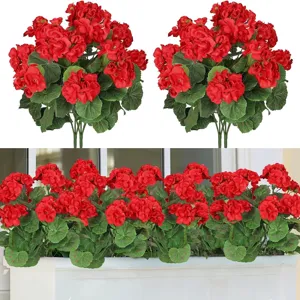 Artificial Geranium Flowers Bouquet Fake Red Floral for Home Outdoor Garden Wedding Decor