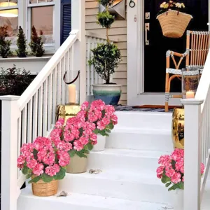 Artificial pink geranium flower bouquet for home outdoor garden wedding decoration and photography.