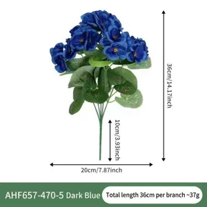 Artificial blue geranium flower detail, 36cm length, perfect for home decor and wedding.