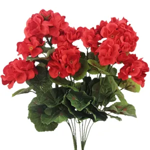 Artificial red geranium flower bouquet for home wedding indoor outdoor garden decoration main view
