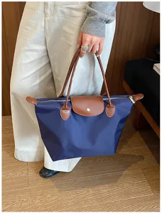 Women nylon folding tote bag waterproof travel handbag casual large capacity shoulder bag detail