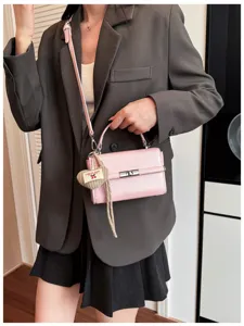 Pink retro top-handle shoulder bag women stylish casual crossbody square bag daily commuting