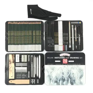 Set professionale di 70 matite da disegno e schizzo con accessori completi in scatola di latta.