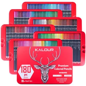 Kalour 180 colored pencils set in metal box artist drawing art supplies detail view