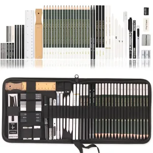 Detailed view of the 54-piece professional sketch pencil art set with complete drawing tools.
