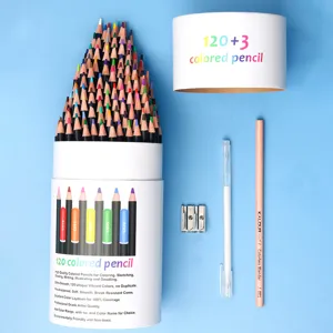 Professional 123-piece colored pencil set with 120 vibrant oil-based colors and accessories.