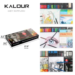 142-piece professional art pencil set with colored pencils, sketching tools, and sturdy storage box.