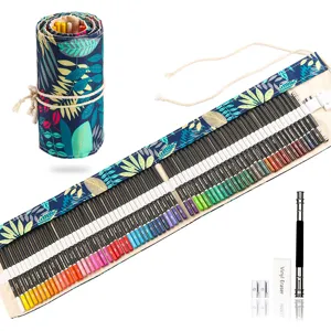 72-color colored pencil set with roll-up canvas bag, sharpener, eraser, and art supplies.