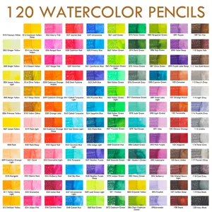 Kalour 120 watercolor pencils color chart swatch detail showing full shade range.