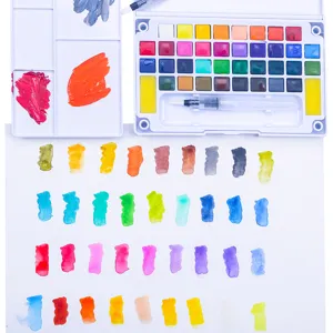 Set de pintura de acuarela sólida portátil con 36 colores, paleta y pincel de agua arte.