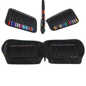 Set de estuche de lápices de colores de lona negra, bolsa de almacenamiento de arte.