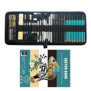 Ensemble de crayons de dessin professionnels 50 pièces avec trousse et carnet pour artistes.