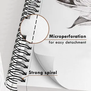 Détail de carnet de croquis d'artiste 9x12 pouces avec micro-perforation et spirale.