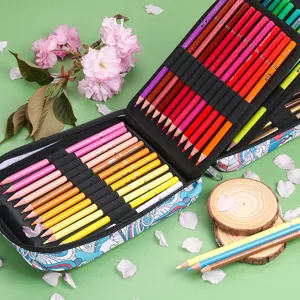 Detailed view of 72-color colored pencil set in a stylish storage pouch for art drawing.