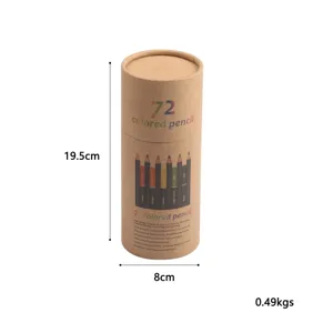 72 colored pencils set in round paper tube packaging with detailed specifications and size.