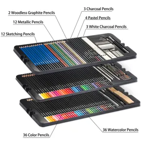 142-piece professional art drawing pencil set with sketching, charcoal, and watercolor pencils.