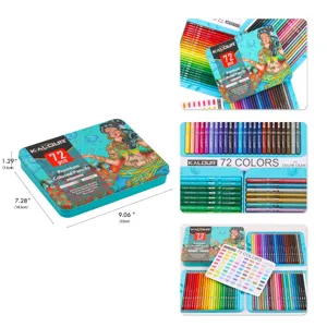 KALOUR 72-color professional oil-based colored pencils set in metal tin with DIY color chart.