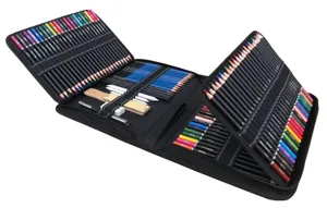 145-piece colored pencil set in black zippered case, professional art drawing kit with blender.