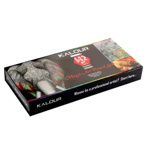 Kalour 142 piece mega art pencil set featuring colorful sketching tools in premium box