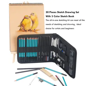 Kit de dessin d'esquisse de 50 pièces avec carnet et crayons d'art professionnels.