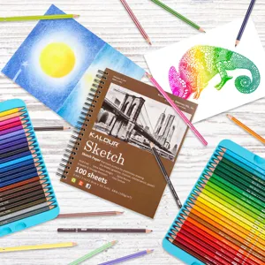 KALOUR Bloc-notes 100 Feuilles 9x12 Pouces Papier à Dessin Professionnel avec Crayons